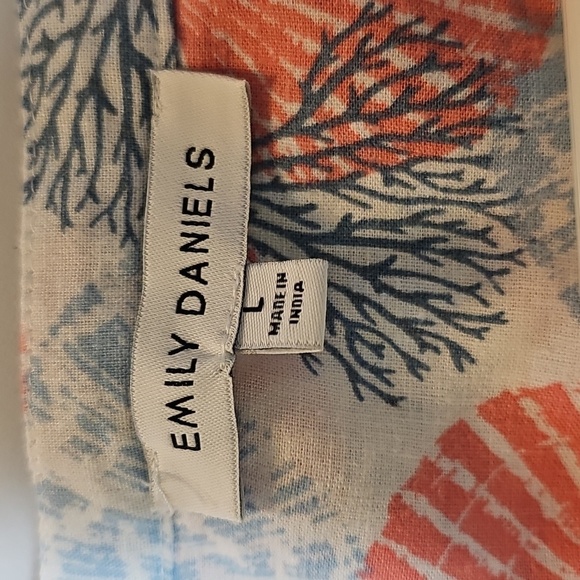 Emily Daniels Linen Blend Top Seashells Sz Large - Picture 10 of 11